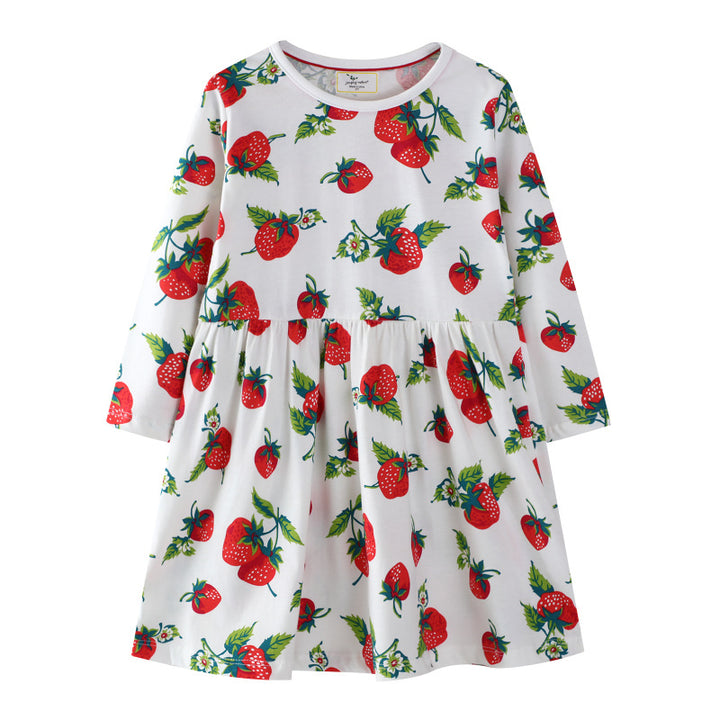 Girls casual dress with strawberry pattern Mune Fashion