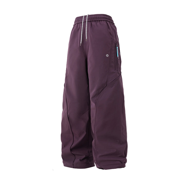 Unisex Wide Nylon Leisure Pants with Drawstring and Zipper Pocket Mune Fashion