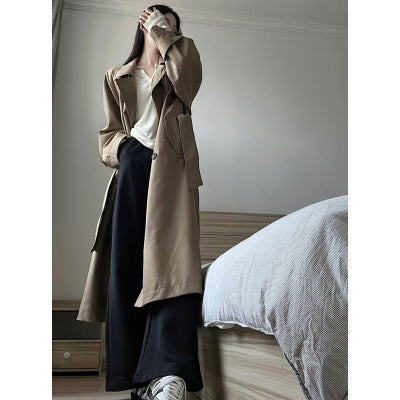 Women's Longer Oversized Trench Coat with Double-Breasted Button Placket and Oversized Lapels Mune Fashion