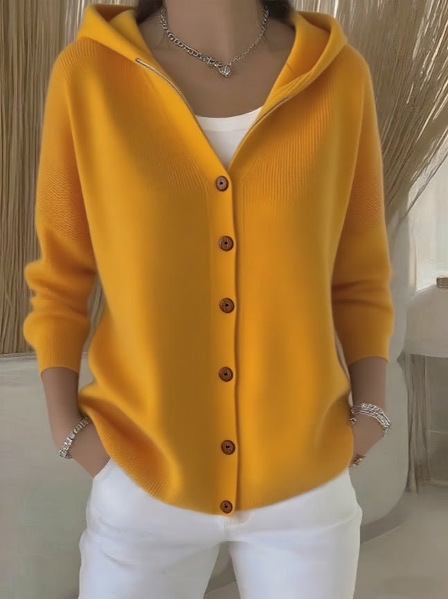 Women's hooded cardigan with button placket and casual oversized fit Mune Fashion