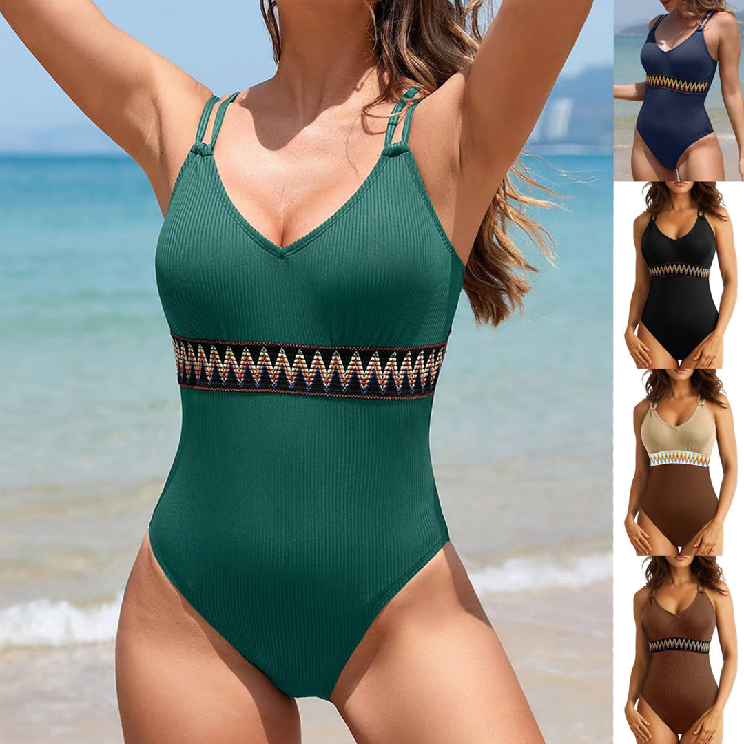 Women's One-Piece Swimsuit with Decorative Tribal Belt Mune Fashion