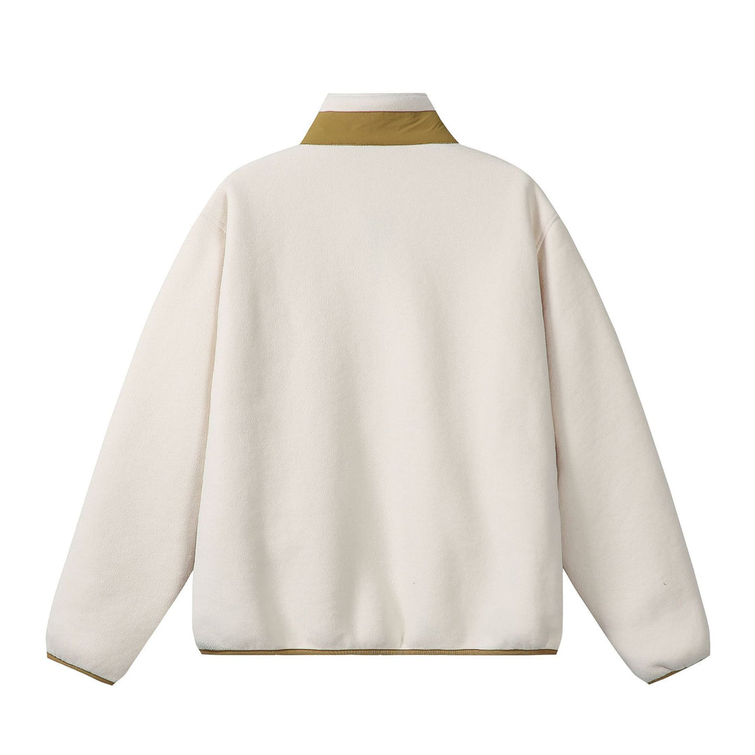 Unisex Oversize Fleece-Zip Jacket with Stand-up Collar and Contrast Piping Mune Fashion