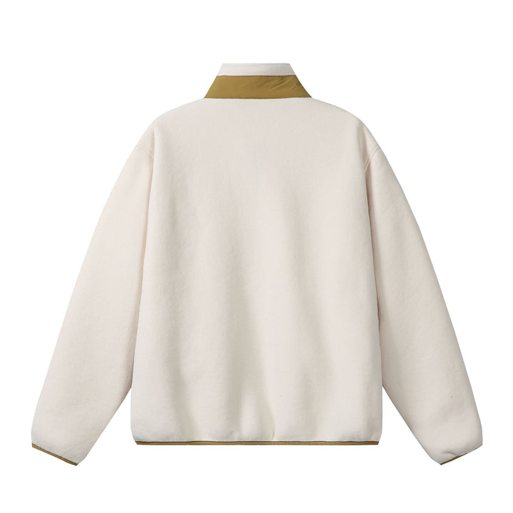 Unisex Oversize Fleece-Zip Jacket with Stand-up Collar and Contrast Piping Mune Fashion