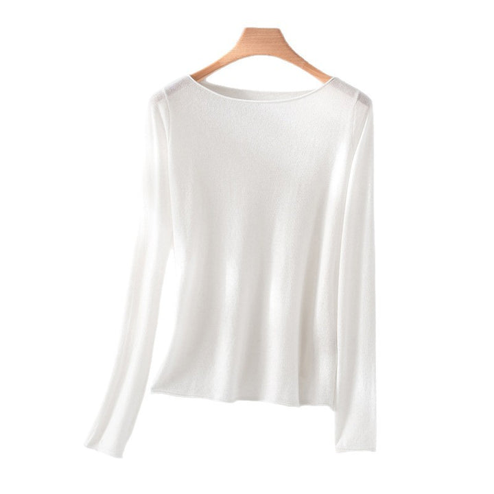Women's Long Sleeve Fine Knit Shirt with Boat Neck and Light Draping Mune Fashion