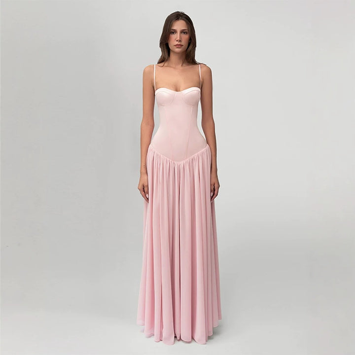 Women’s shaping bustier evening dress with pre-shaped corset construction and wide chiffon flared skirt Mune Fashion