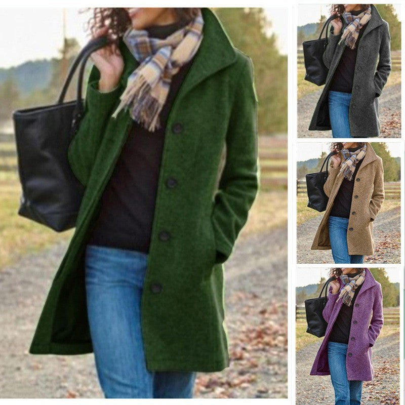 Women's tailored wool blend coat with stand-up collar and concealed button placket Mune Fashion
