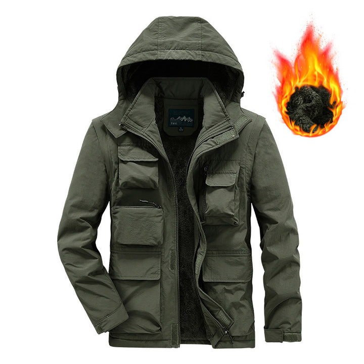 Men's outdoor field jacket with warming teddy lining, multifunctional pockets and hood Mune Fashion