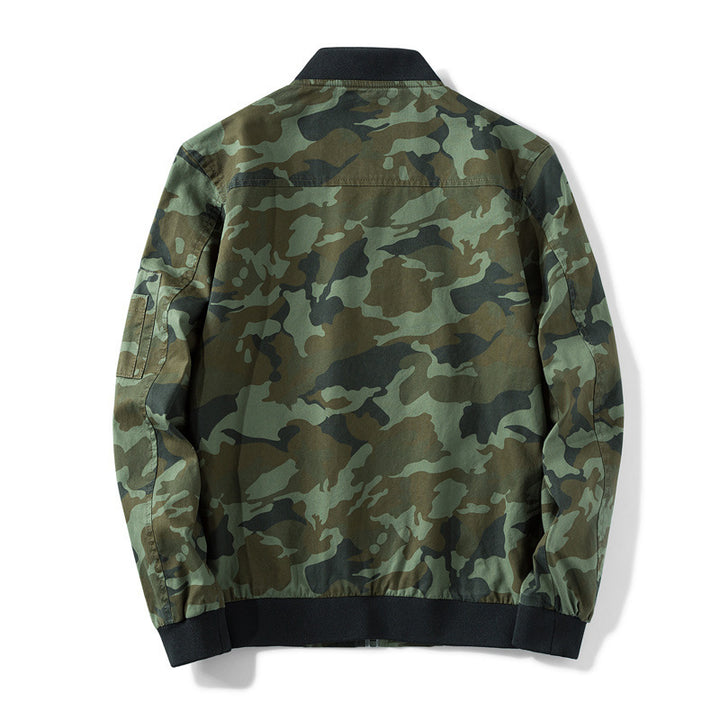 Men's Camouflage Bomber Jacket in Military Style with Patch Applications, Arm Pocket and Ribbed Cuffs Mune Fashion