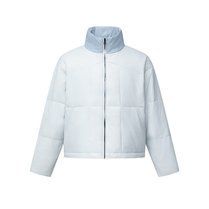 Unisex Boxy Puffer Jacket with Stand Collar in Contrast Design and Square Quilting Mune Fashion