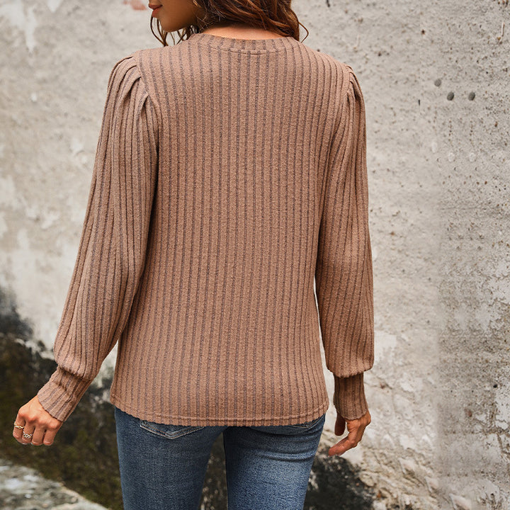 Women Stylish Long Sleeve Sweater with Rib Structure Mune Fashion