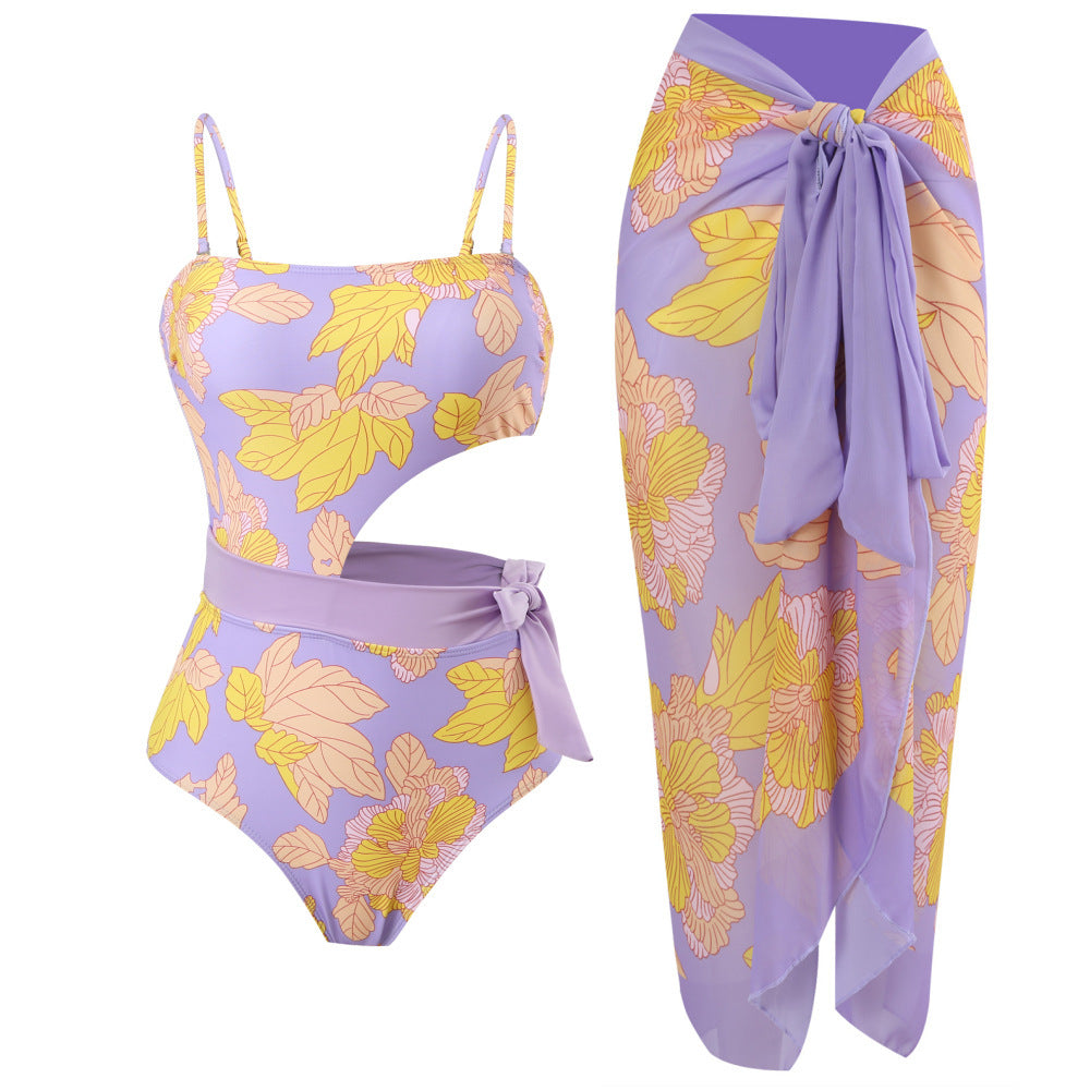 Ladies' one-piece swimsuit with floral design and wrap skirt Mune Fashion