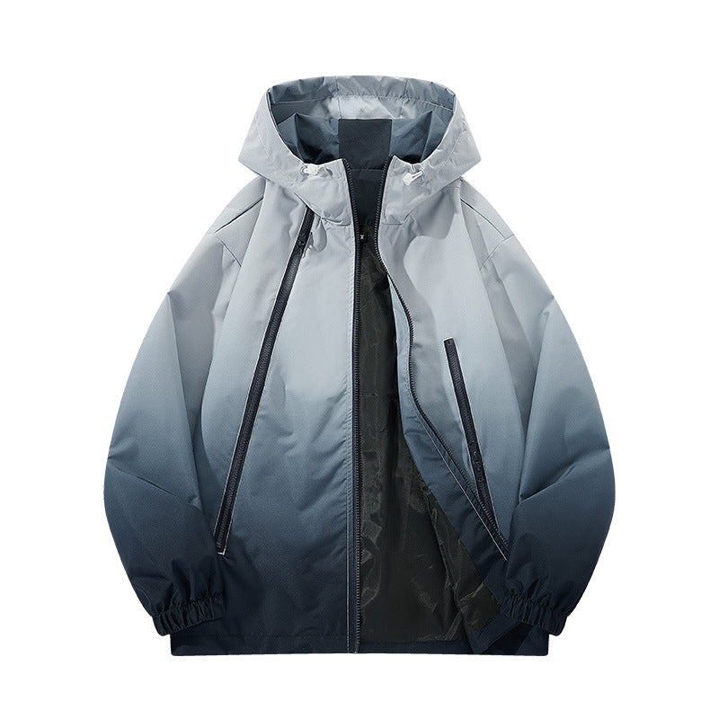 Men's Light Hooded Windbreaker with Asymmetrical Zipper Pockets and Adjustable Hem Mune Fashion