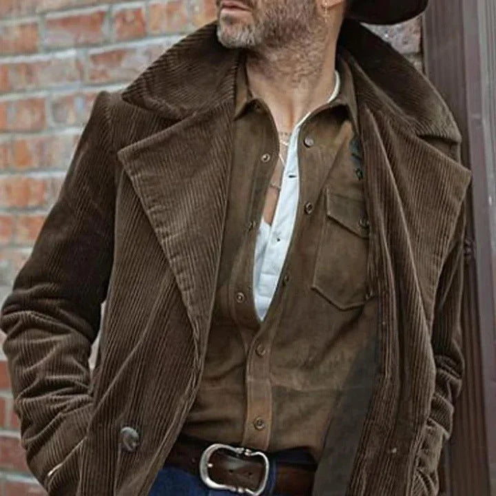 Men's cord coat with wide lapels and double-breasted button placket Mune Fashion