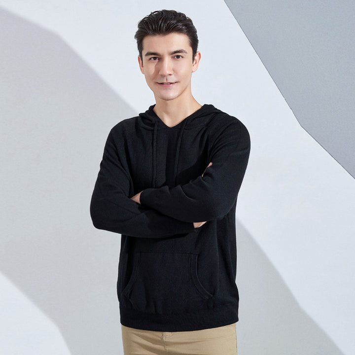 Men's Lightweight Hooded Fine Knit Sweater with Kangaroo Pocket and Raglan Sleeves Mune Fashion