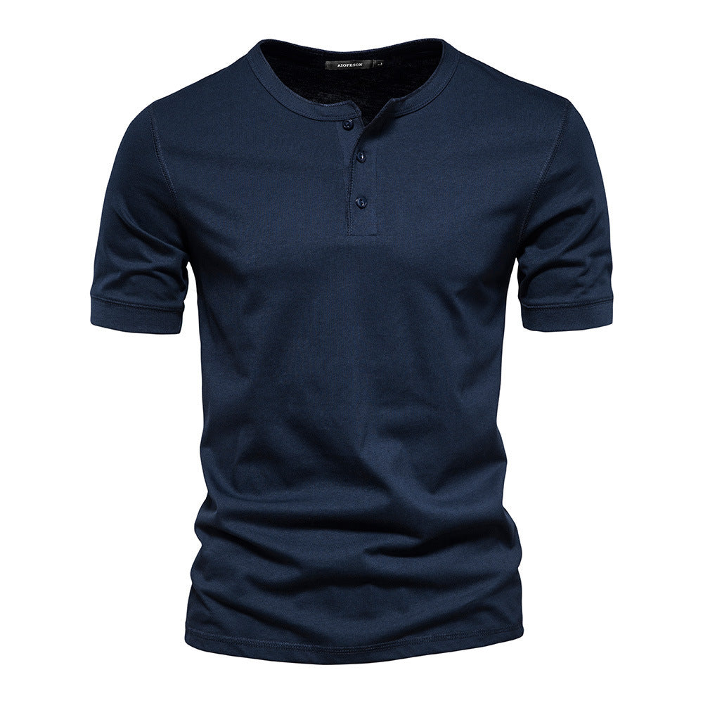 Men's narrow cut short sleeve shirt with short button placket and ribbed collar made of cotton blend Mune Fashion