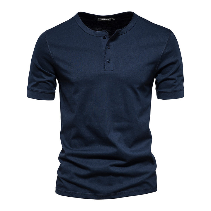 Men's narrow cut short sleeve shirt with short button placket and ribbed collar made of cotton blend Mune Fashion