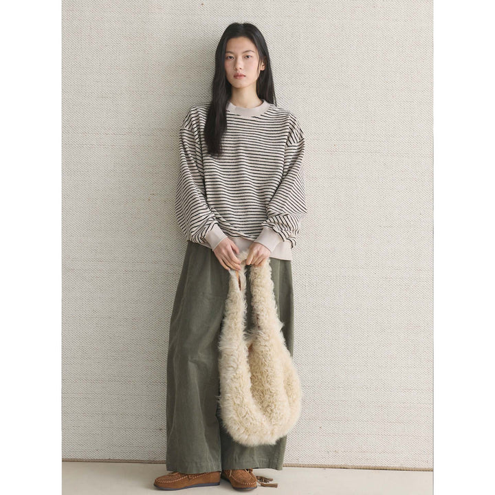Women Oversize Striped Fine Knit Sweater with Dropped Shoulder Mune Fashion