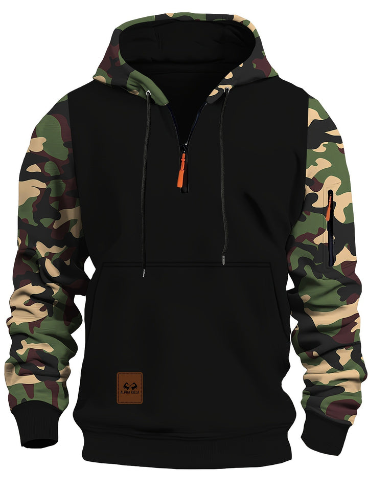 Men's Athletic Hooded Jacket with Camouflage Sleeves Mune Fashion