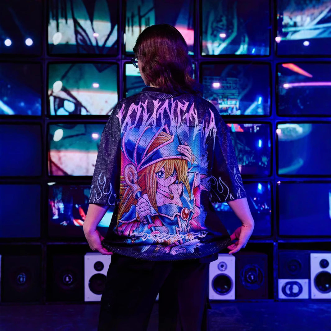 Unisex nan breathable mesh jersey with large area anime print and V-neck Mune Fashion
