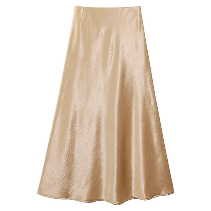 Women's elegant satin midi skirt with A-line and seamless waistband Mune Fashion
