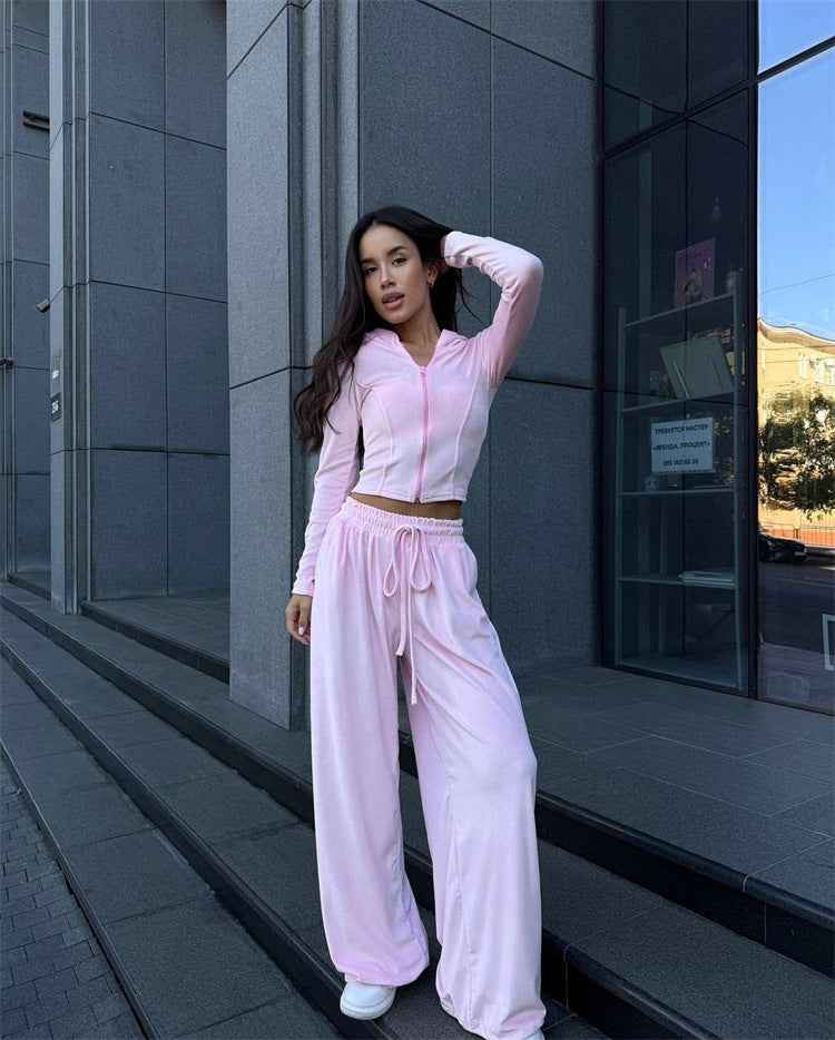 Women's Lounge Set with tailored hooded jacket and extra wide palazzo jogging pants Mune Fashion