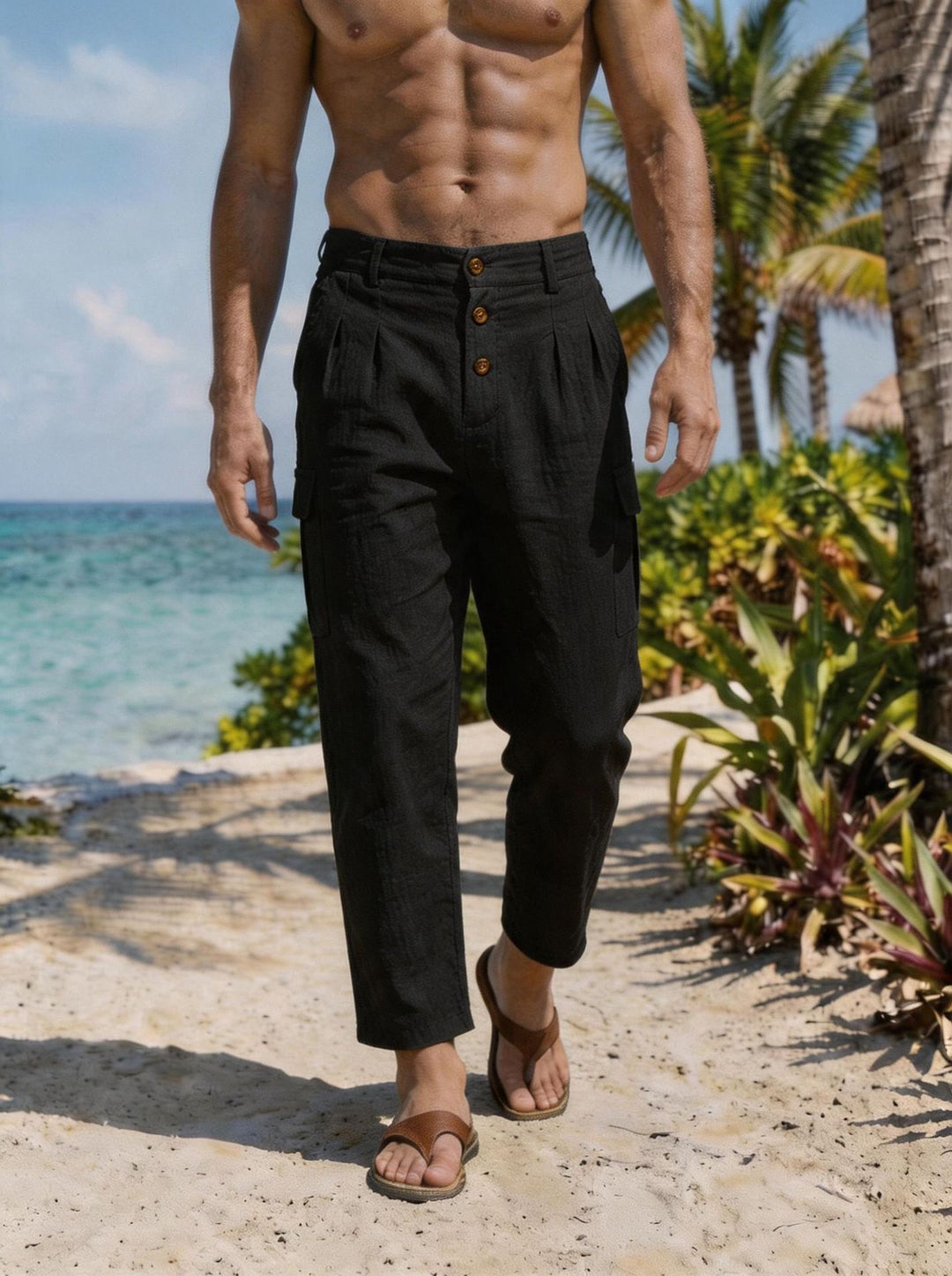 Men's pleated cargo pants with button closure, applied cargo pockets, and cropped leg Mune Fashion