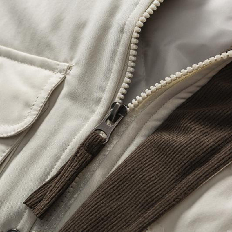 Unisex Padded Boxy Field Jacket with Cord Collar, Flap Pockets and Drawstring Mune Fashion