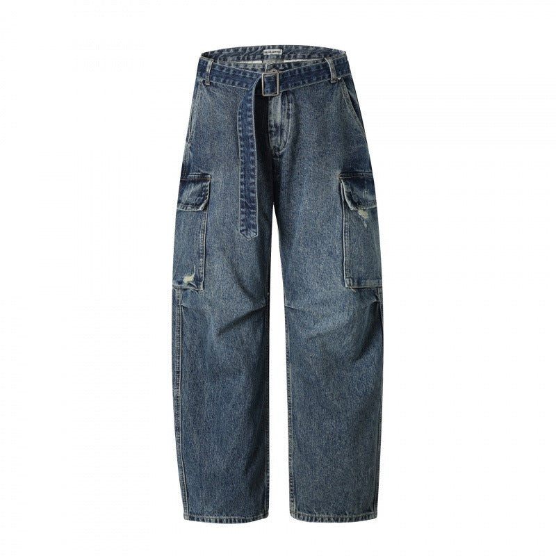 Women Cargo Jeans with High Waist, Wide Relaxed Fit and Removable Denim Belt Mune Fashion