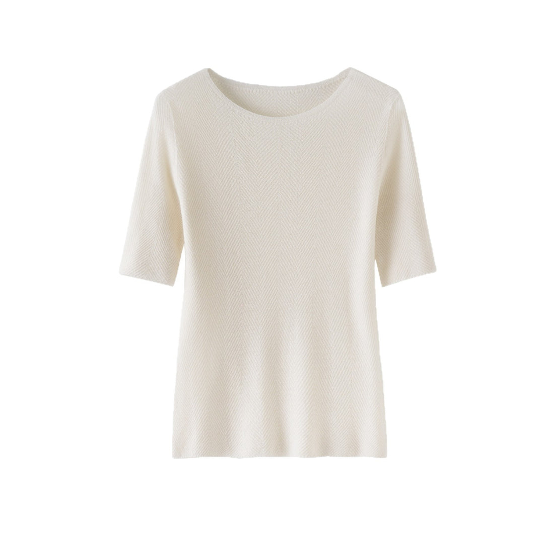 Women's Loose Fine Knit Tunic Top with Boat Neck and Herringbone Texture Mune Fashion
