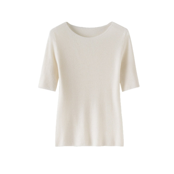 Women's Loose Fine Knit Tunic Top with Boat Neck and Herringbone Texture Mune Fashion