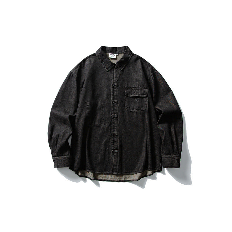 Men's Oversized Denim Jacket with Traditional Knot Buttons Mune Fashion