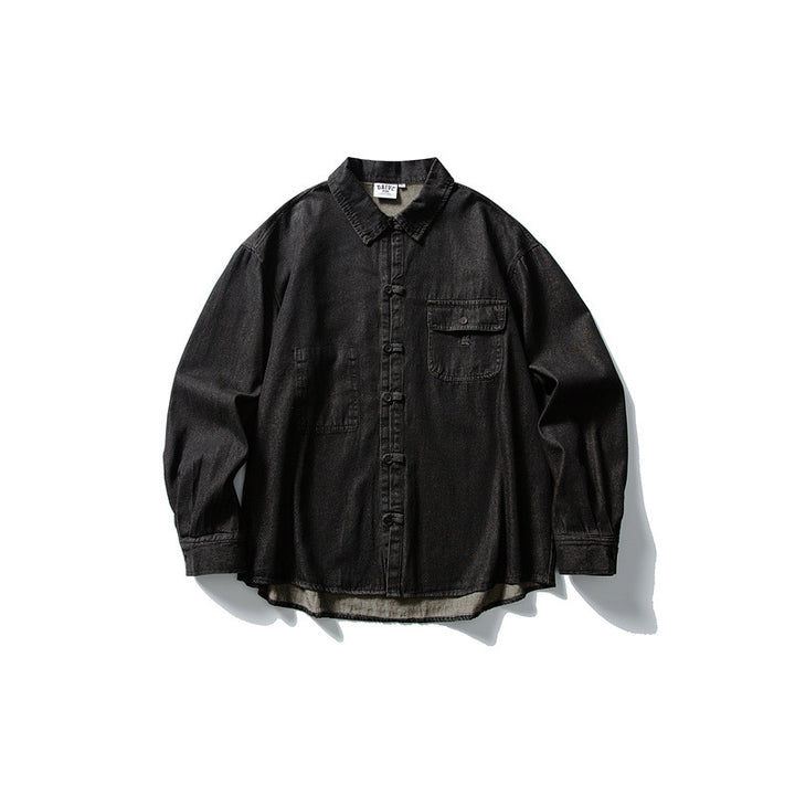Men's Oversized Denim Jacket with Traditional Knot Buttons Mune Fashion