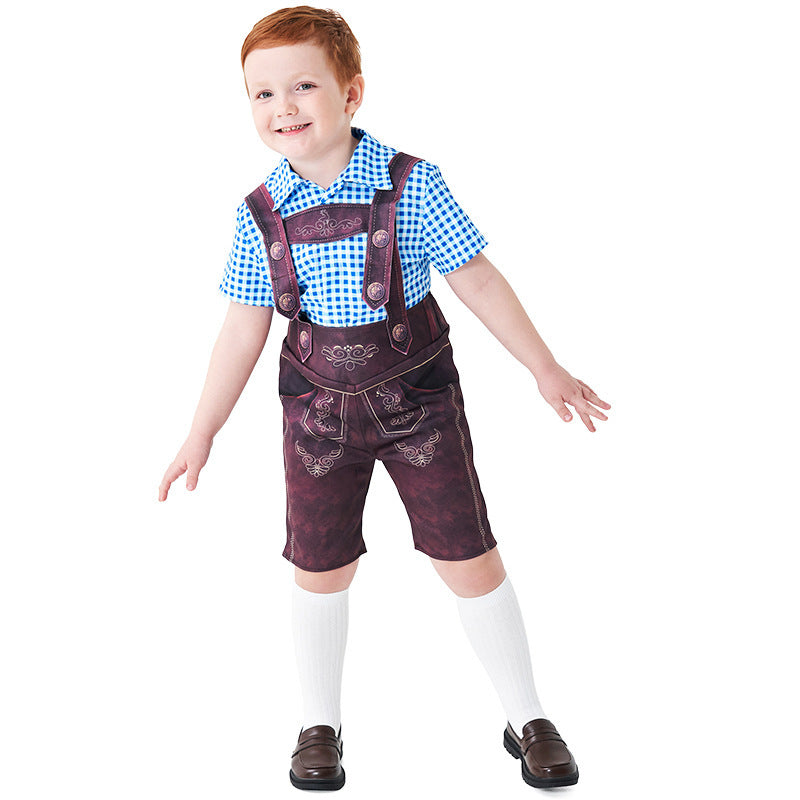 Men's short traditional leather pants with adjustable straps and traditional embroidery Mune Fashion