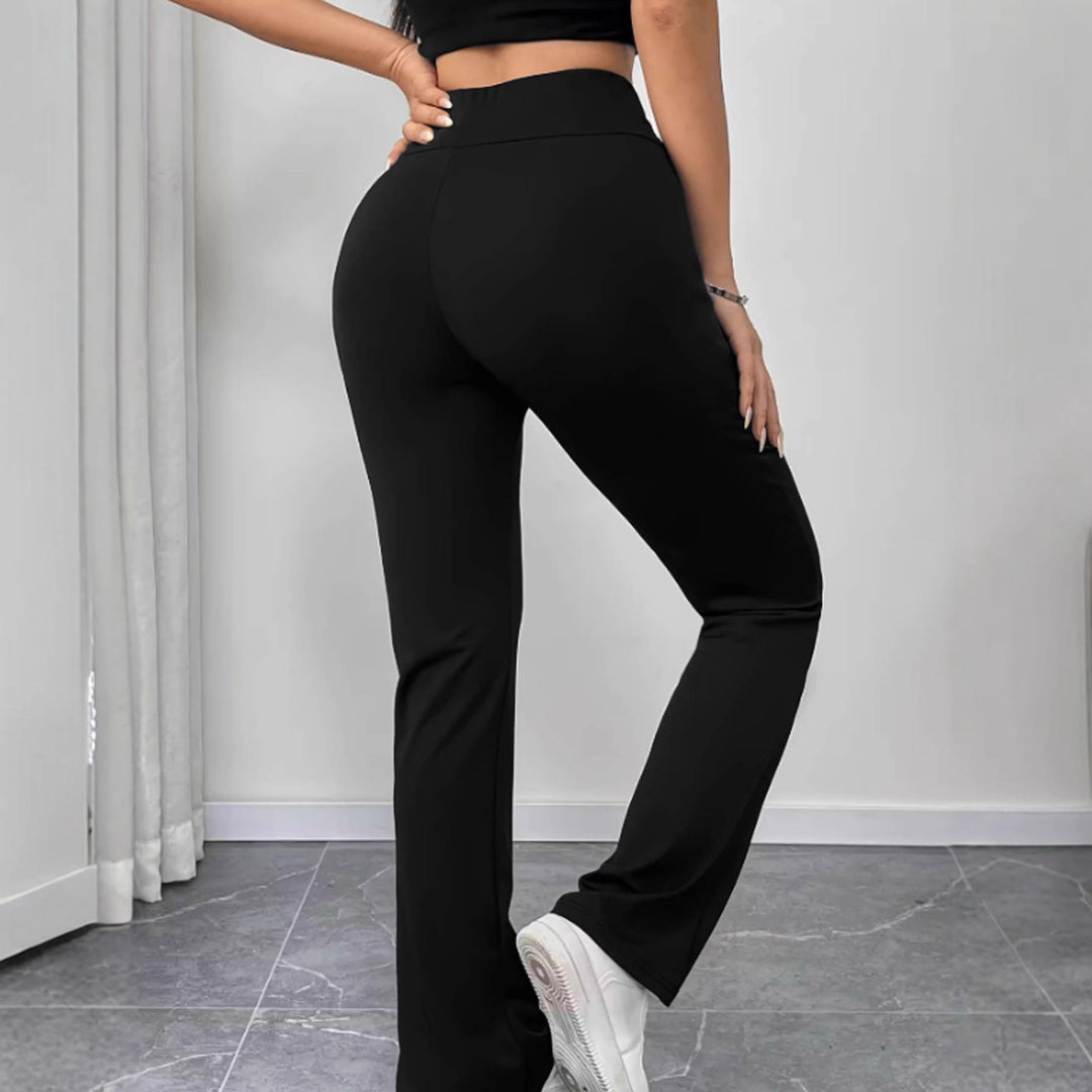 Women's flared pants made of stretch knit with high waist and side pockets Mune Fashion
