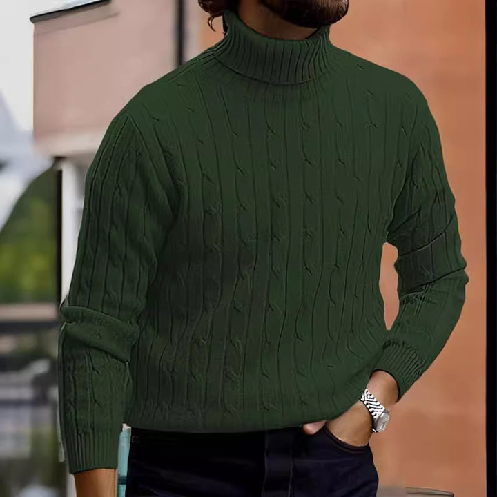 Men's ribbed turtleneck sweater with cable knit pattern and form-fitting slim-fit silhouette Mune Fashion