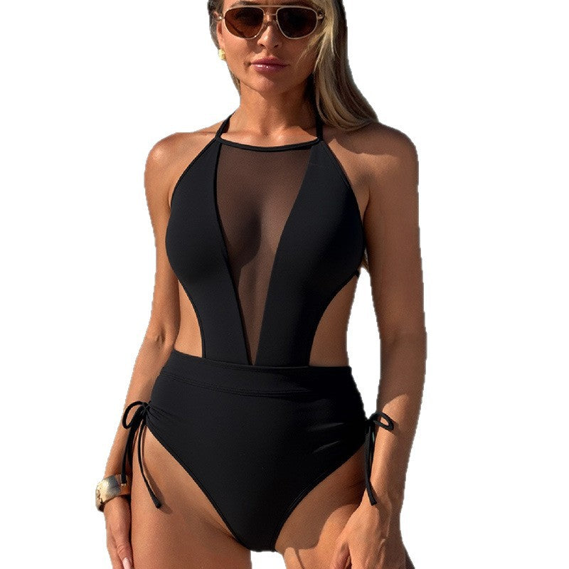 Women's one-piece swimsuit with transparent inserts and high leg cuts Mune Fashion