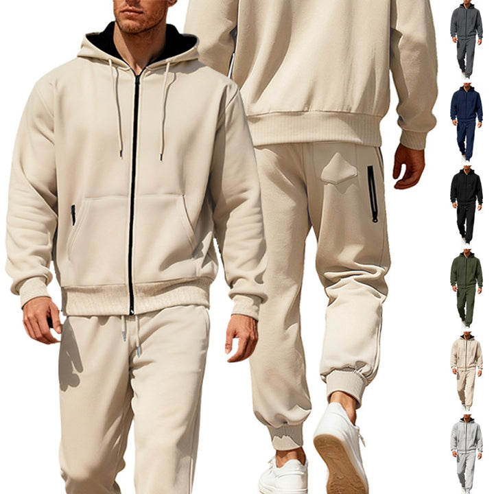 Men's hooded sweatshirt set with full zipper, kangaroo pocket, and tapered joggers with zip pockets Mune Fashion