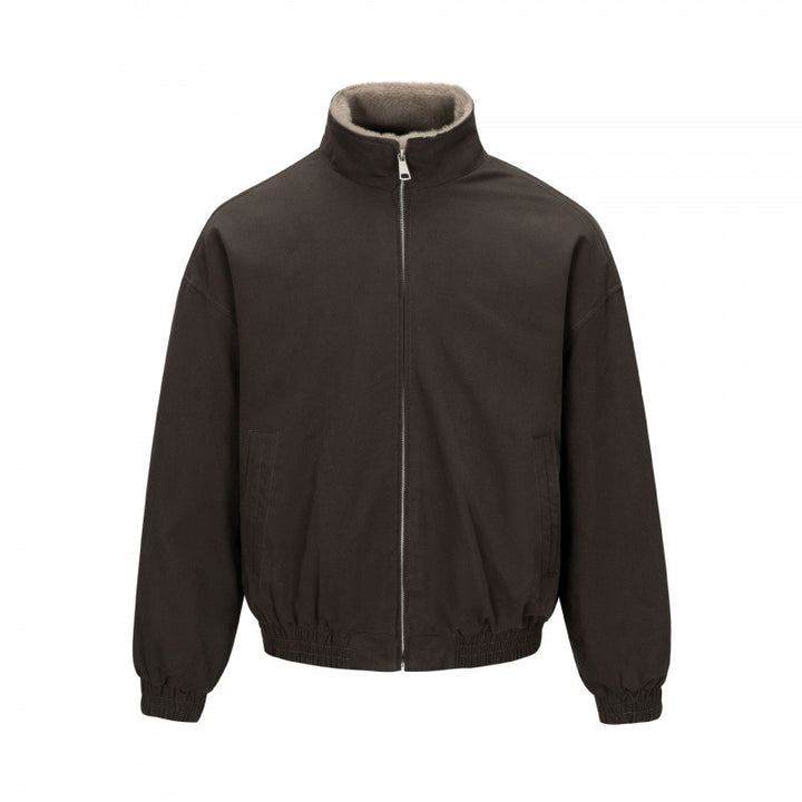 Men's Boxy Bomber Jacket with Teddy Lining and High Stand Collar Mune Fashion