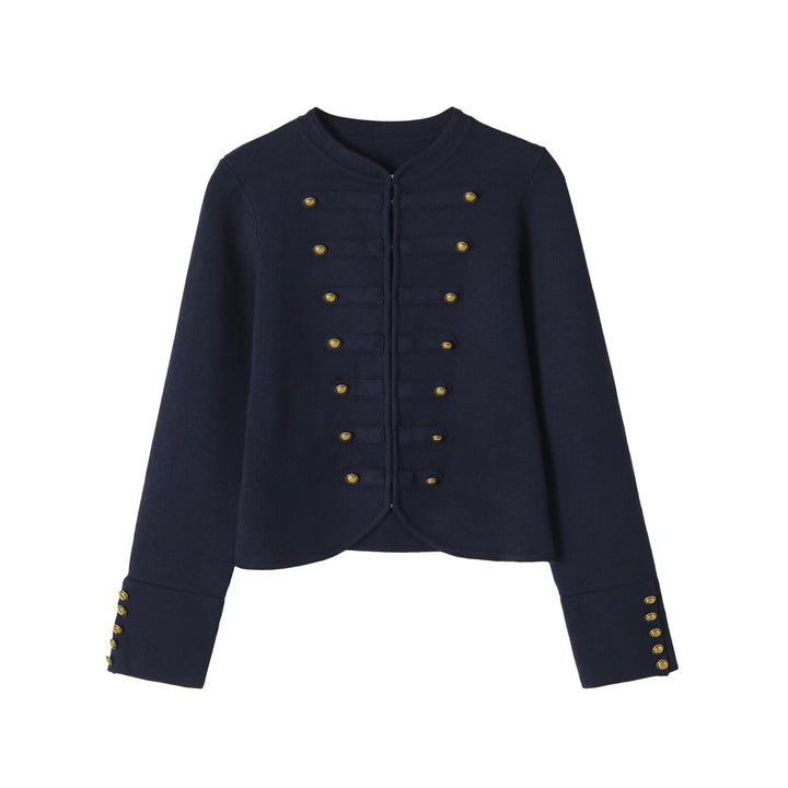 Women's collarless, short-cut officer blazer with golden decorative buttons Mune Fashion
