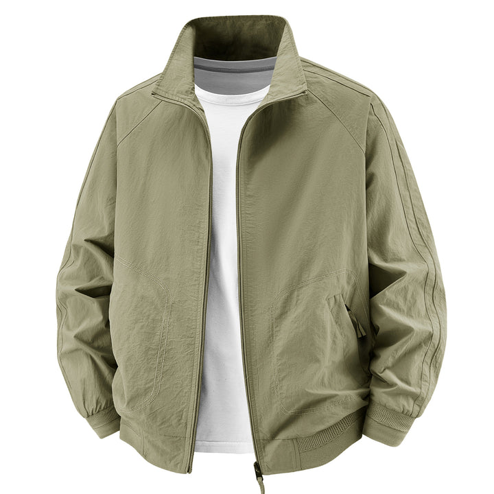 Men's Light Utility Bomber Jacket with High Stand Collar and Large Round Pockets Mune Fashion
