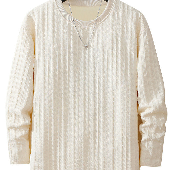 Men's Fine Structure Chunky Knit Round Neck Sweatshirt with Cable Pattern & Relaxed Fit Mune Fashion