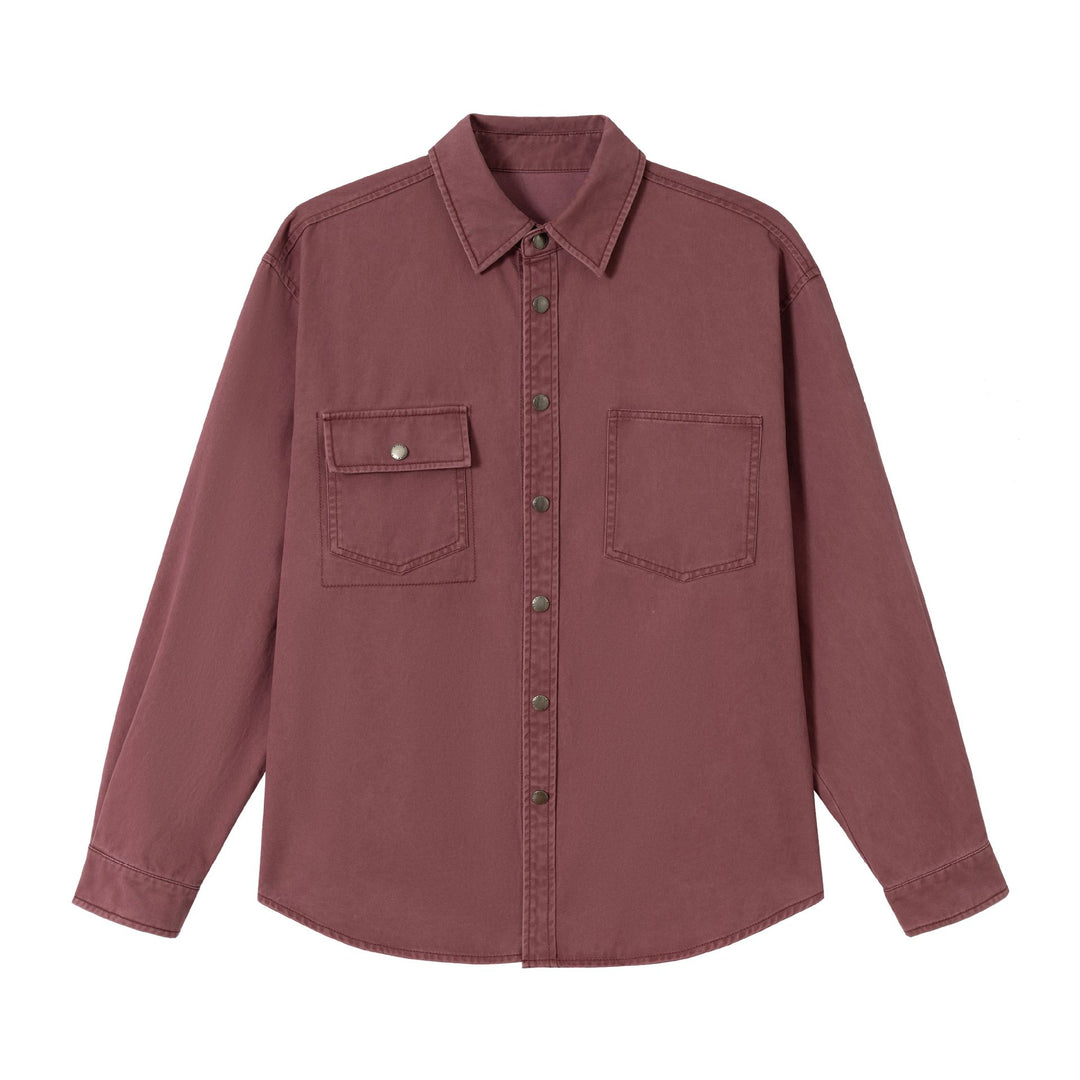 Ladies Oversize Shirt Jacket in Shacket Style made of washed cotton twill with snap button closure Mune Fashion