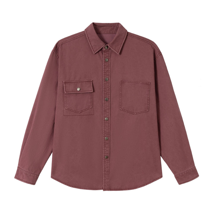 Ladies Oversize Shirt Jacket in Shacket Style made of washed cotton twill with snap button closure Mune Fashion