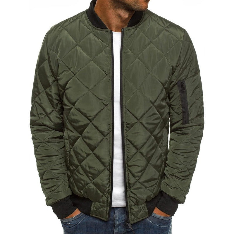 Men's lightweight quilted blouson jacket with diamond stitching, elastic ribbed cuffs, and sleeve zip pocket Mune Fashion
