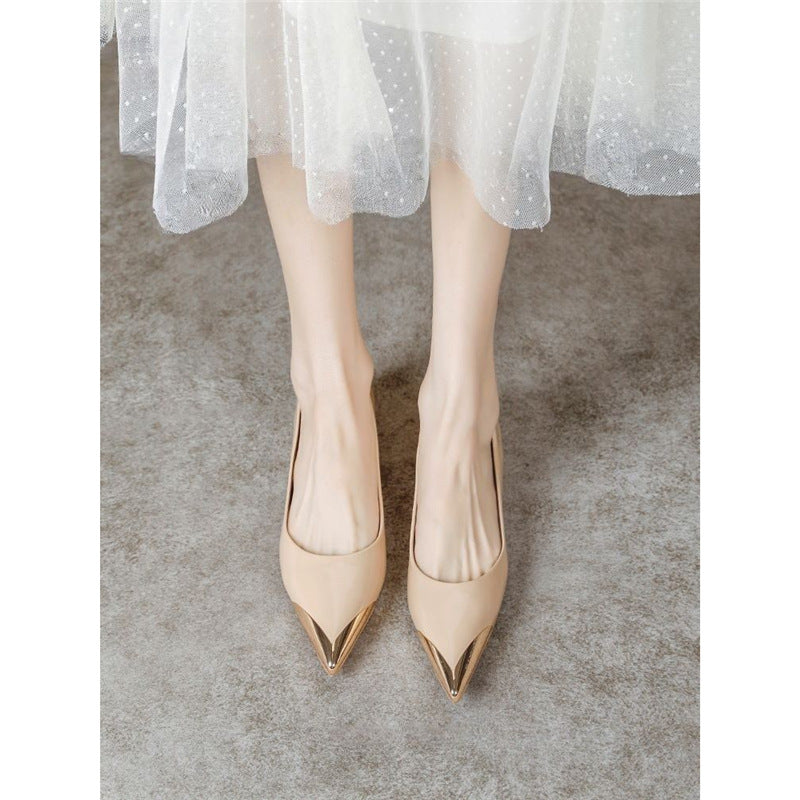 Women's pointed-toe ballerinas with leopard print and metallic toe cap Mune Fashion