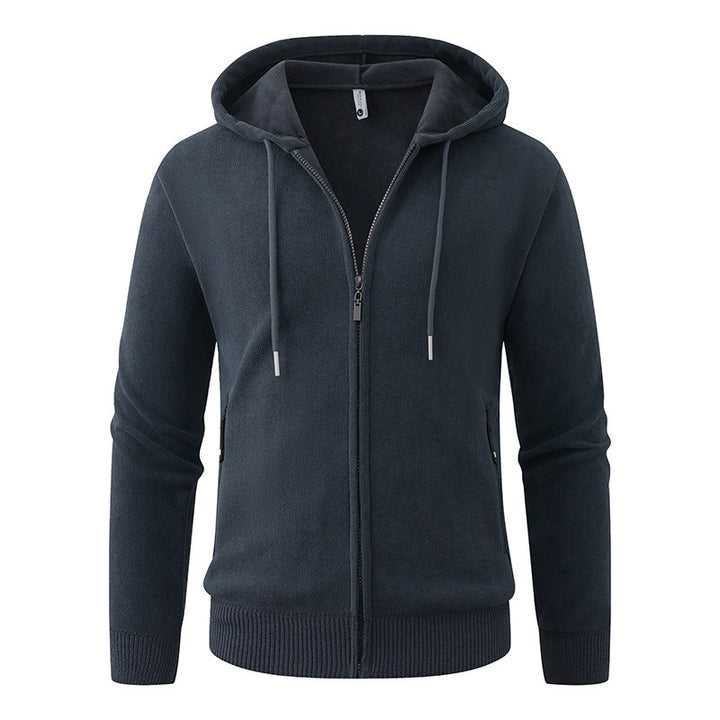 Men's Hooded Fleece Jacket with Full Zip and Ribbed Cuffs Mune Fashion