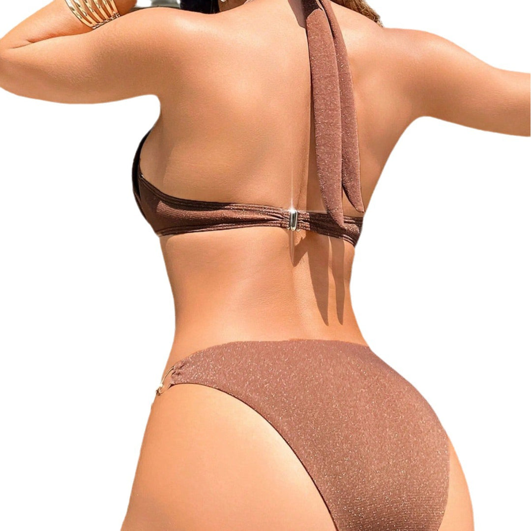 Women's Triangle Bikini with Golden Ring Accents Mune Fashion