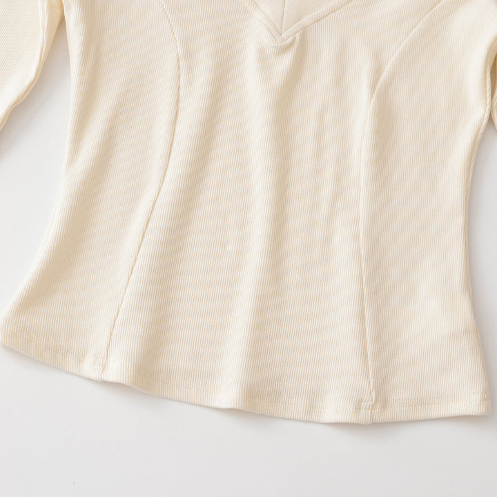 Women's Ribbed Long Sleeve Shirt with V-Neck and Tailored Fit Mune Fashion