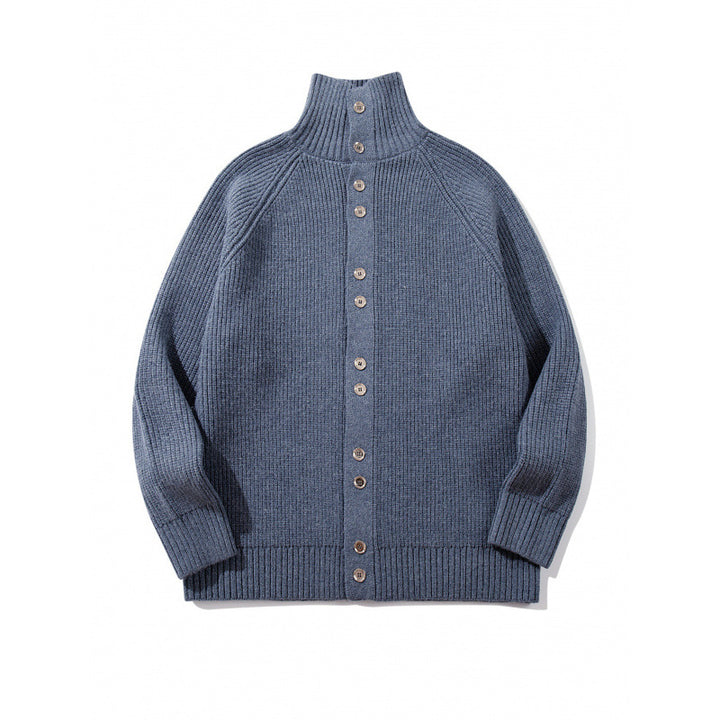 Men's chunky knit button cardigan with high roll collar and raglan sleeves Mune Fashion