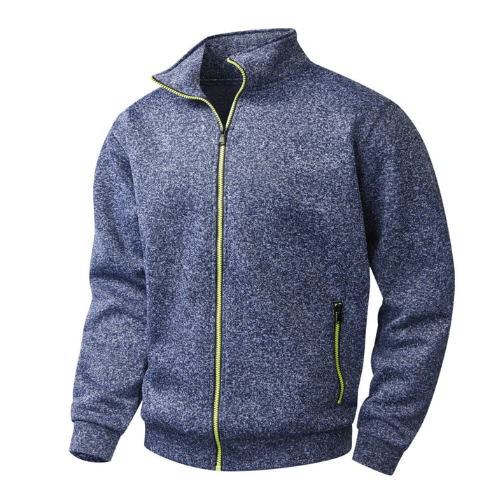 Men's fleece cardigan with full zip, stand collar & neon contrast details Mune Fashion
